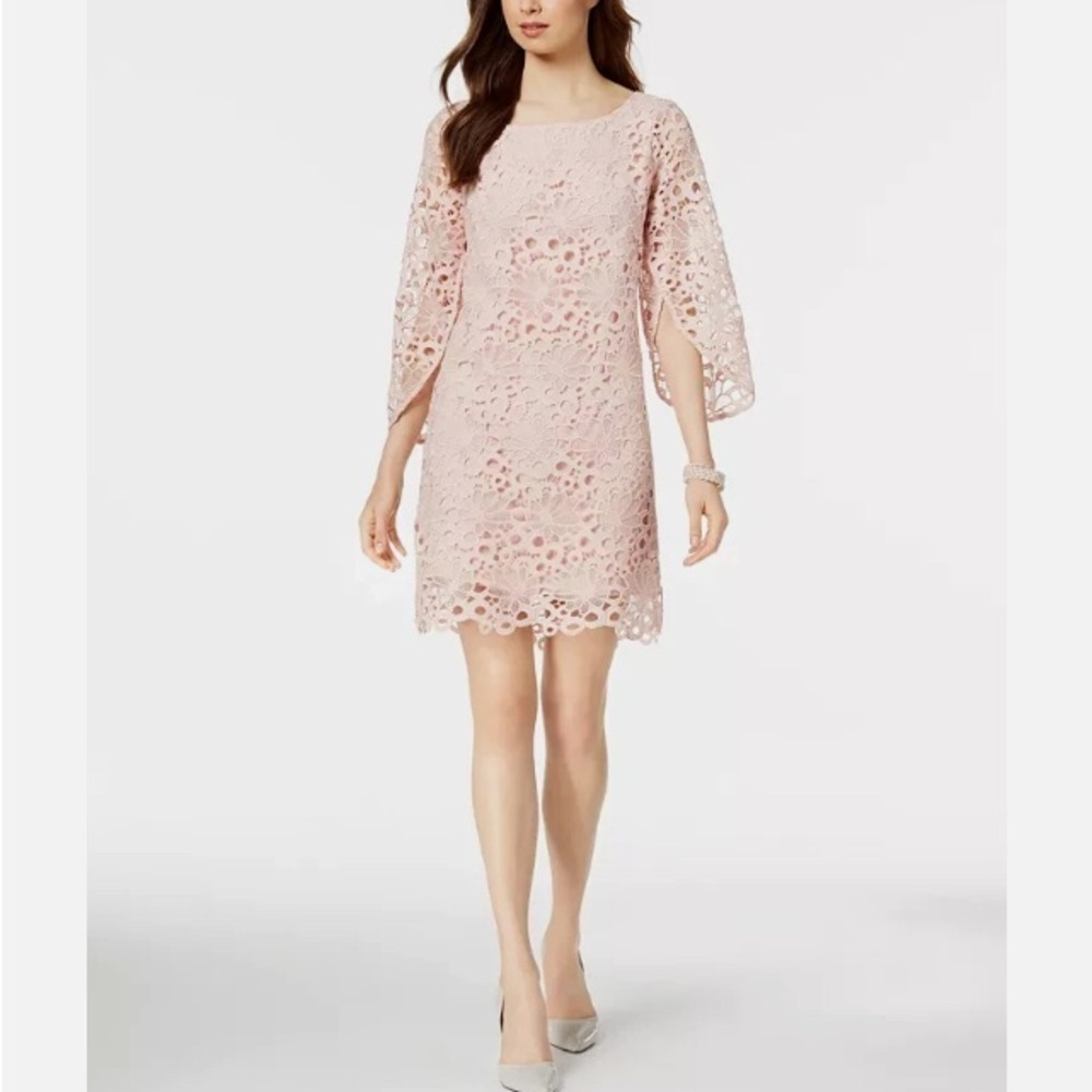 Nanette Lapore NWT lace dress tulip sleeve wedding baby shower barely blush pink - Picture 2 of 16